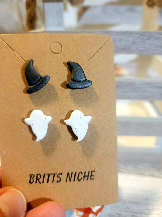 Ghost & Witches Hat Stud Earring Set