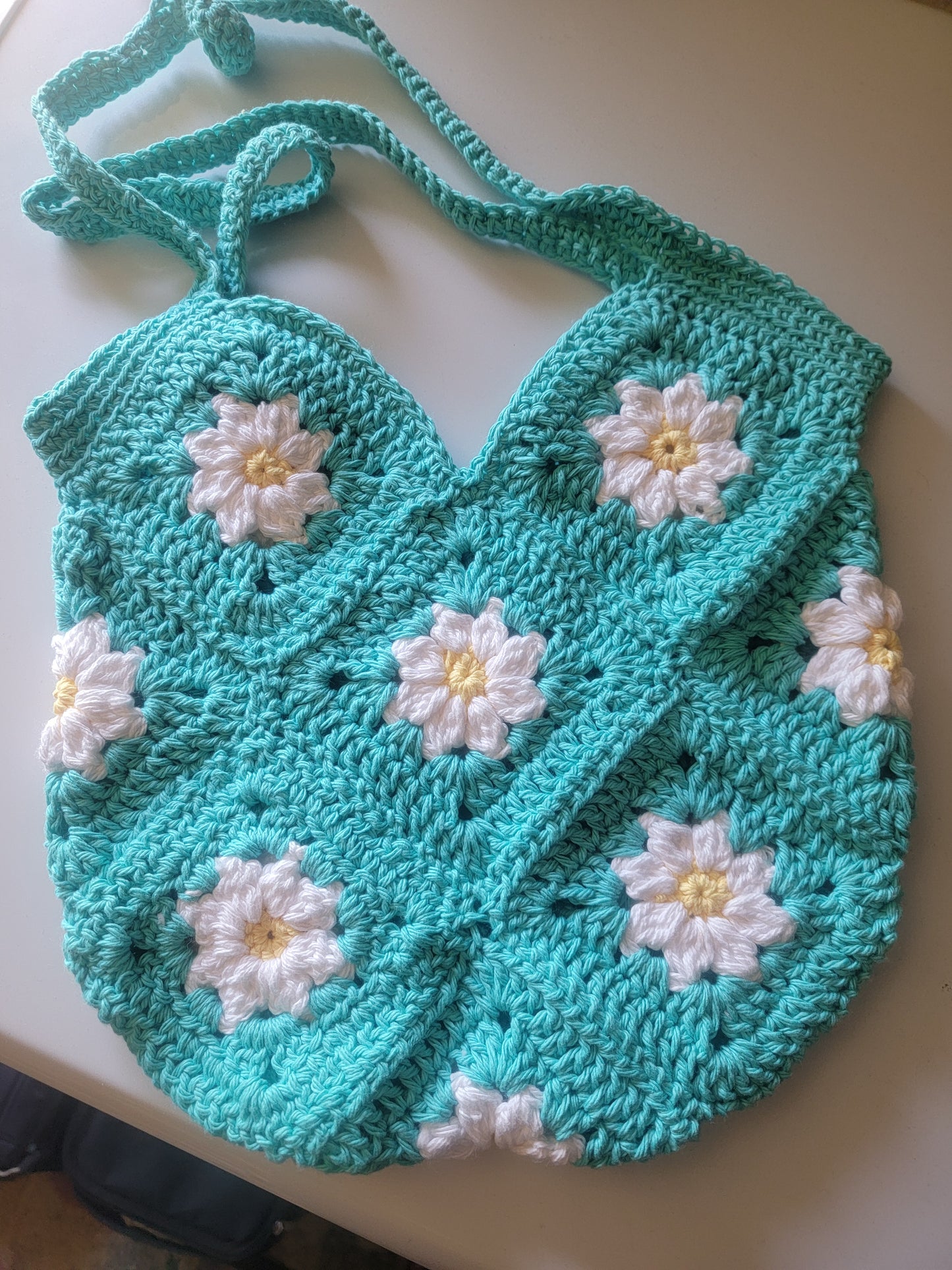 Daisy Blue Granny Square Tote Bag