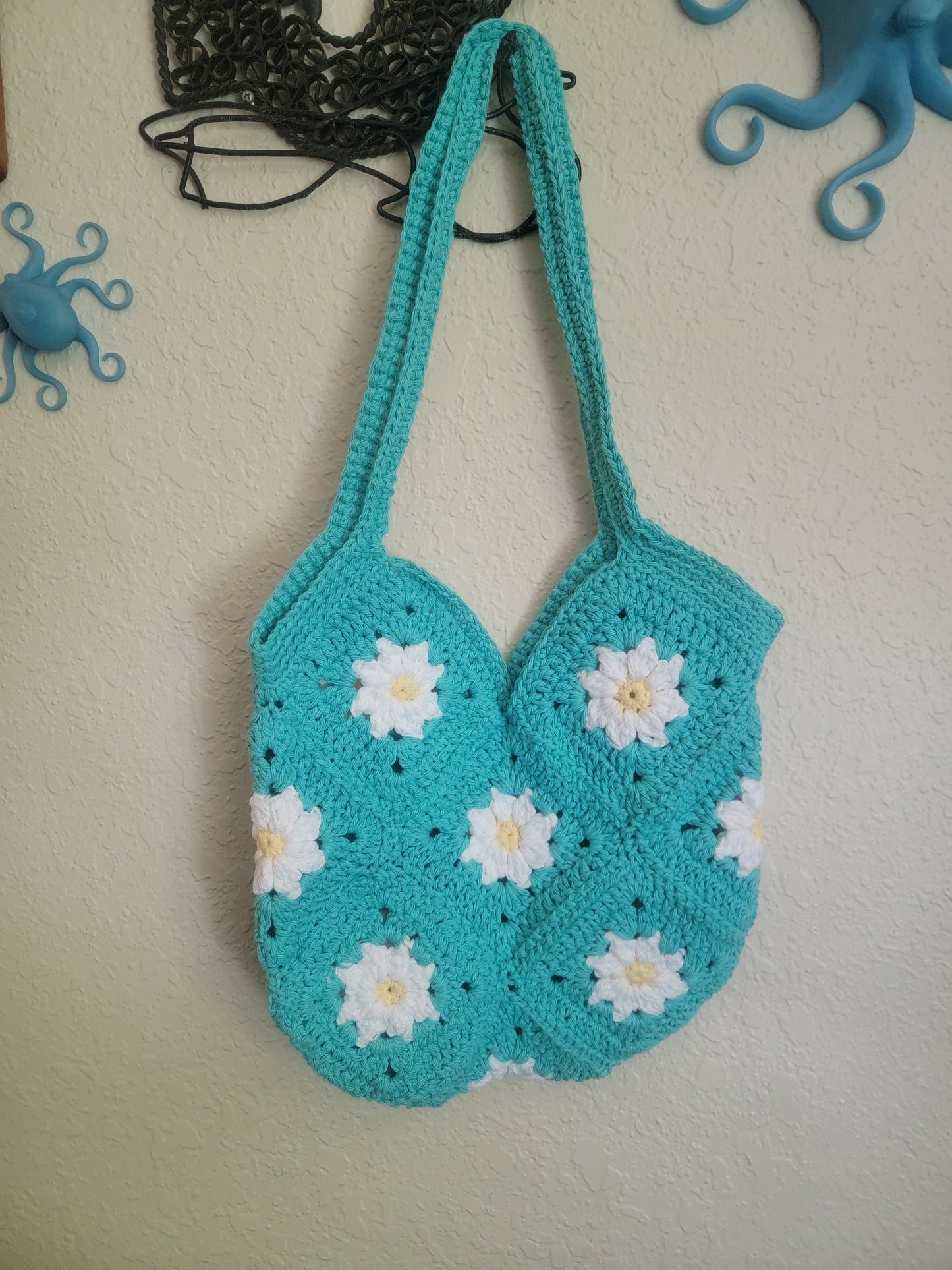 Daisy Blue Granny Square Tote Bag