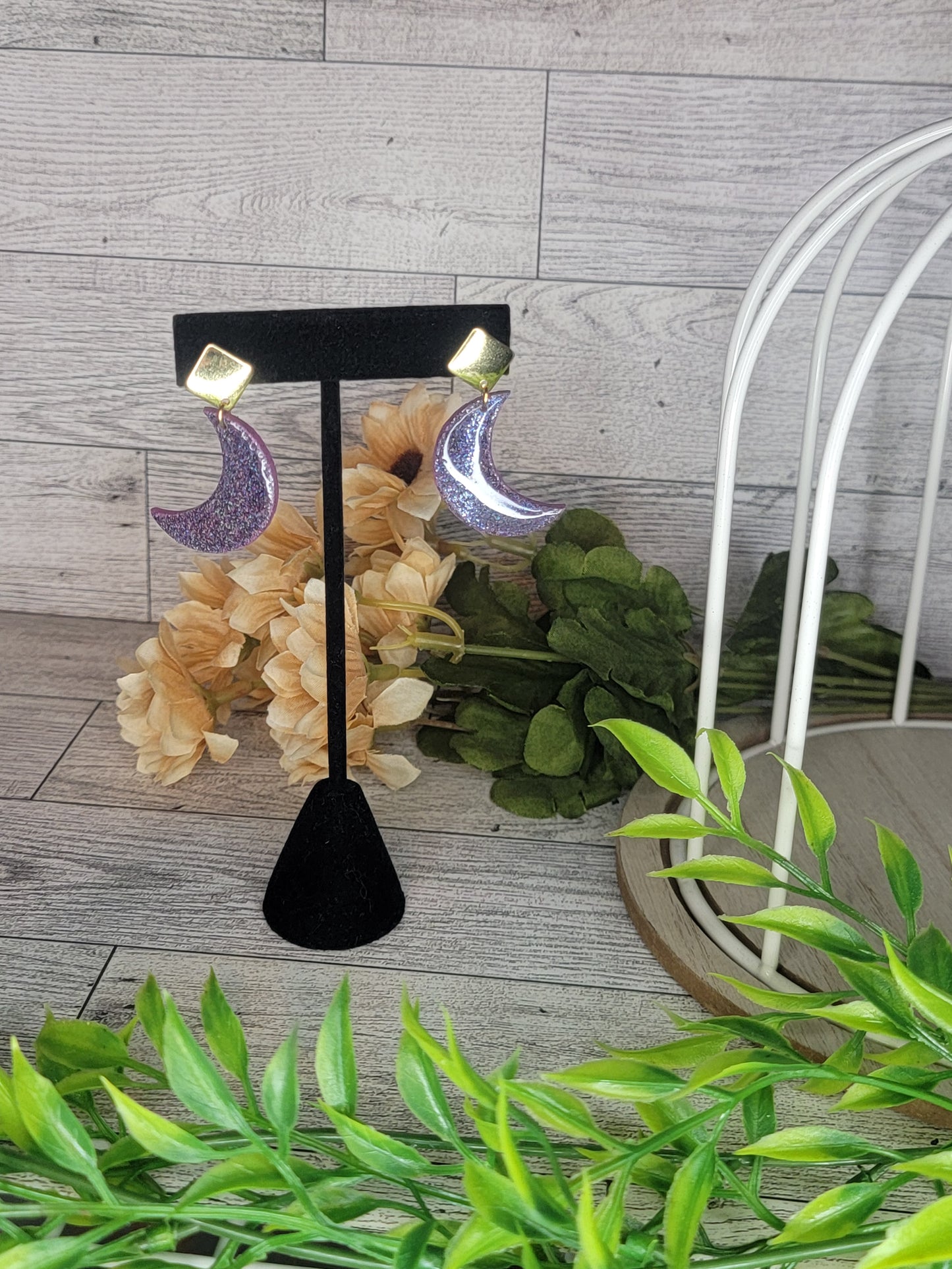 Purple Moon Dangle Earrings